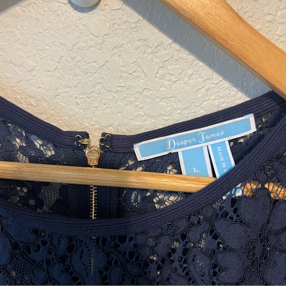 Draper James Navy Blue Lace Yoke Flutter Short Sleeve Dress L - Picture 6 of 8